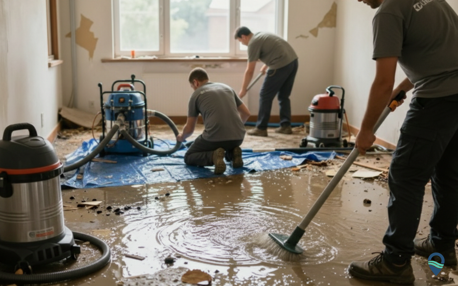 Emergency water extraction team at work